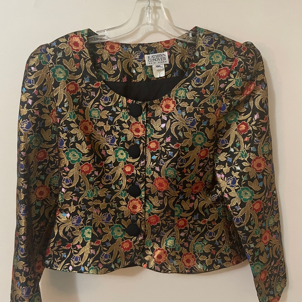 Vintage Metallic Brocade Floral 1980’s cropped Jewel Toned Blazer jacket